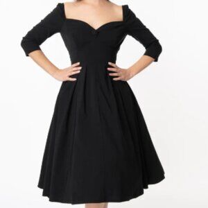 Unique Vintage 1950s Style Black Bengaline Sweetheart Lamar Swing Dress - S/4